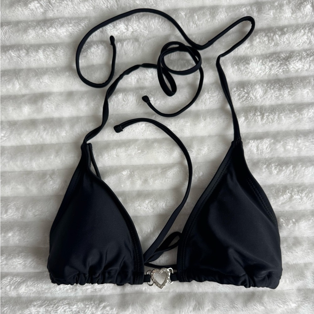 Black Bikini Top with Heart Charm